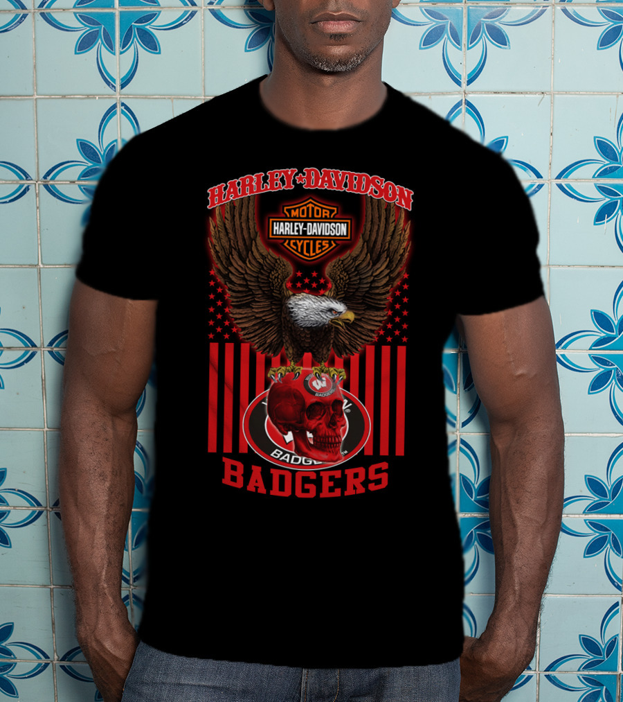 Harley Davidson Motor Cycles Wisconsin Badgers Eagle Skull 04.21 T-Shirt