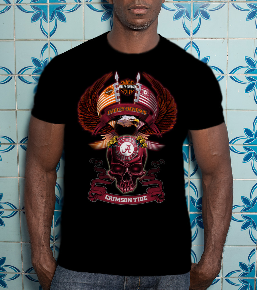 Harley Davidson Motorcycles Alabama Crimson Tide Eagle Skull T-Shirt