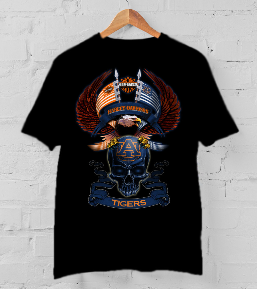 Harley Davidson Auburn Tigers American Eagle Skull T-Shirt