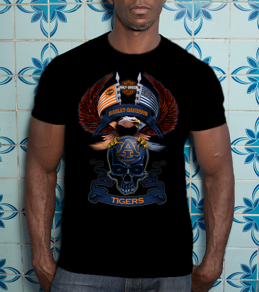 Harley Davidson Auburn Tigers American Eagle Skull T-Shirt