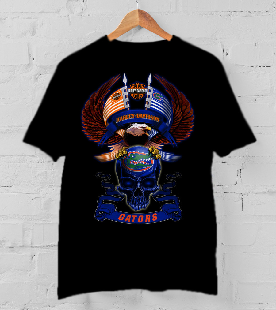 Harley Davidson Motor Cycles Florida Gators Eagle Skull T-Shirt