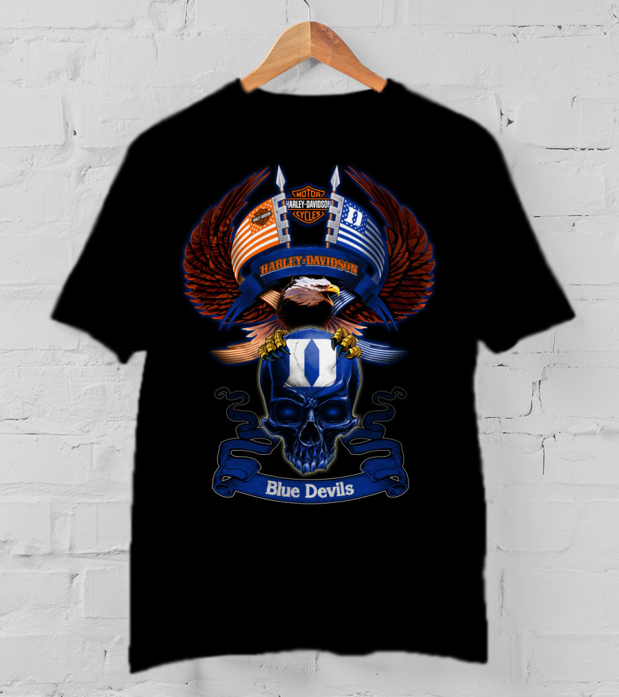 Harley Davidson Motor Cycles Eagle Skull Blue Devils T-Shirt