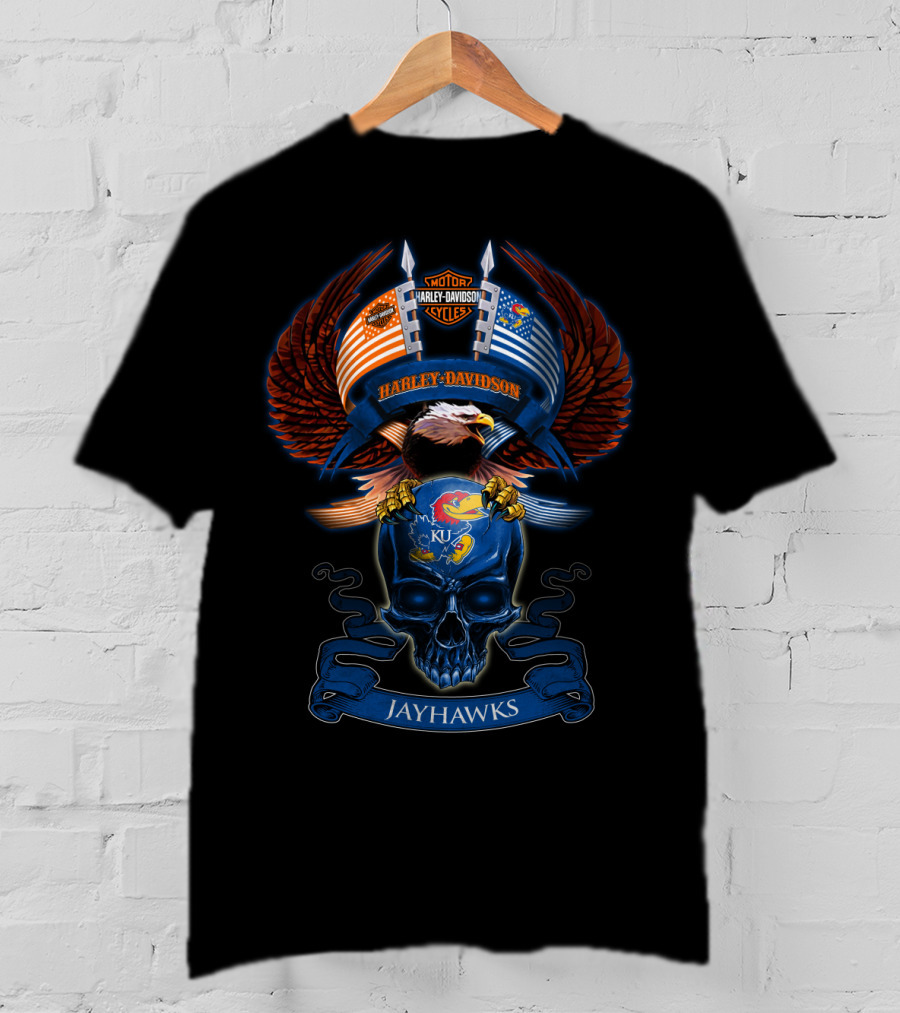 Harley Davidson Jayhawks Ku Eagle Skull T-Shirt