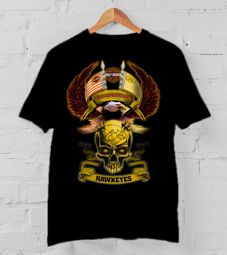 Harley Davidson Motorcycles Iowa Hawkeyes Eagle Skull T-Shirt