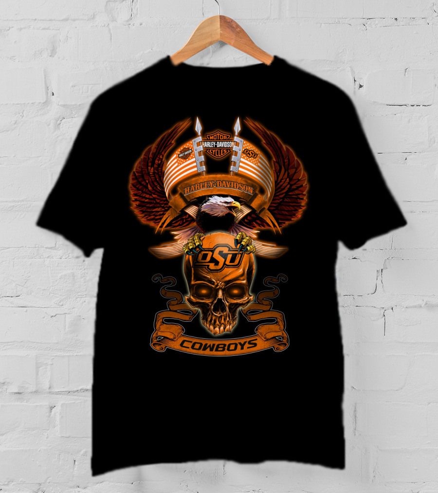Osu Harley Davidson Motorcycles Cowboys Skull And Eagle T-Shirt