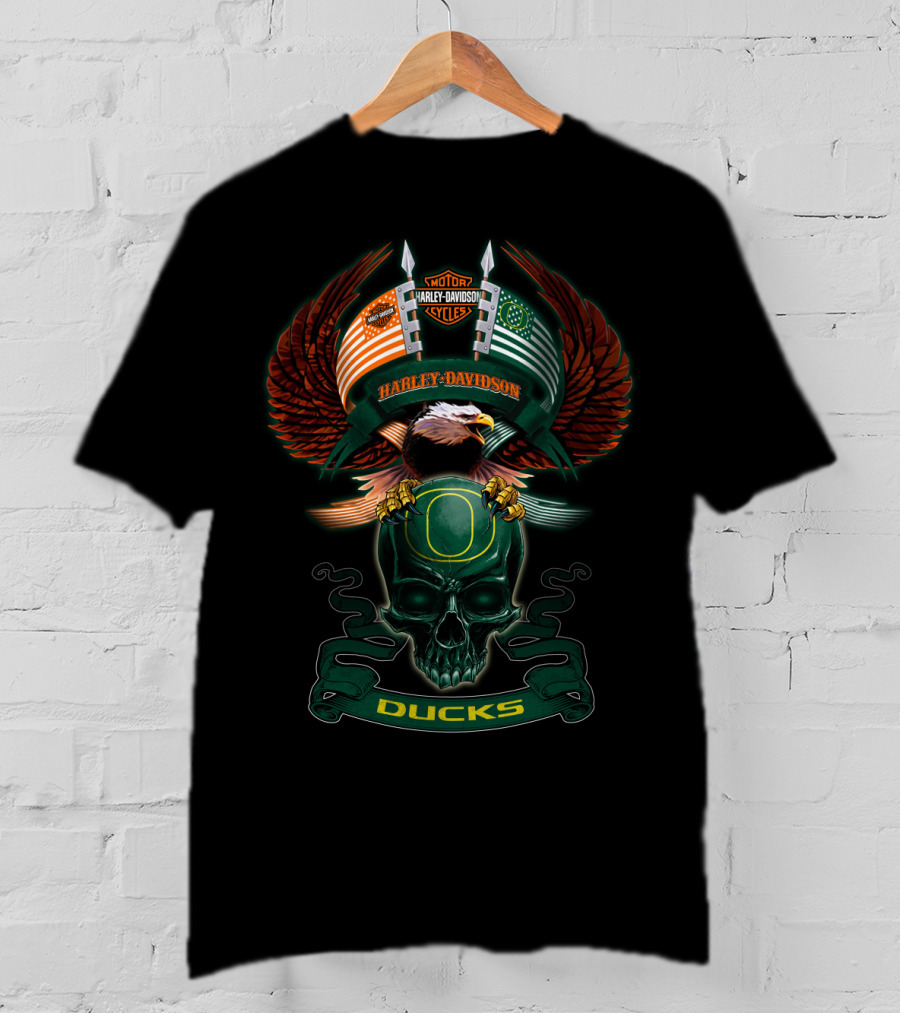 Harley Davidson Motorcycles Oregon Ducks Eagle And Skull T-Shirt