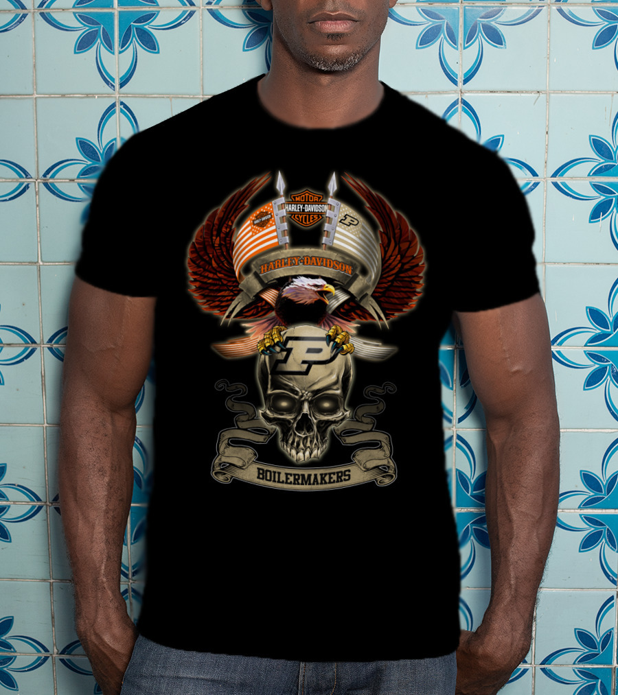 Motor Harley Davidson Purdue Boilermakers Eagle Skull T-Shirt