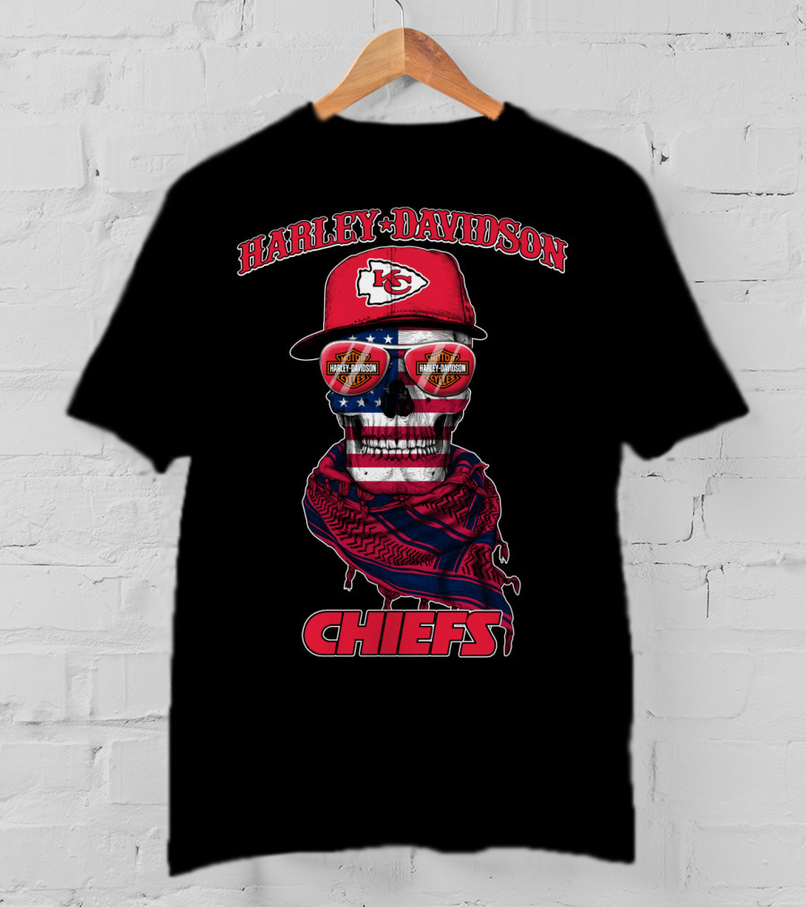 Harley Davidson Kansas City Chiefs Skull Usa Flag Bandana T-Shirt