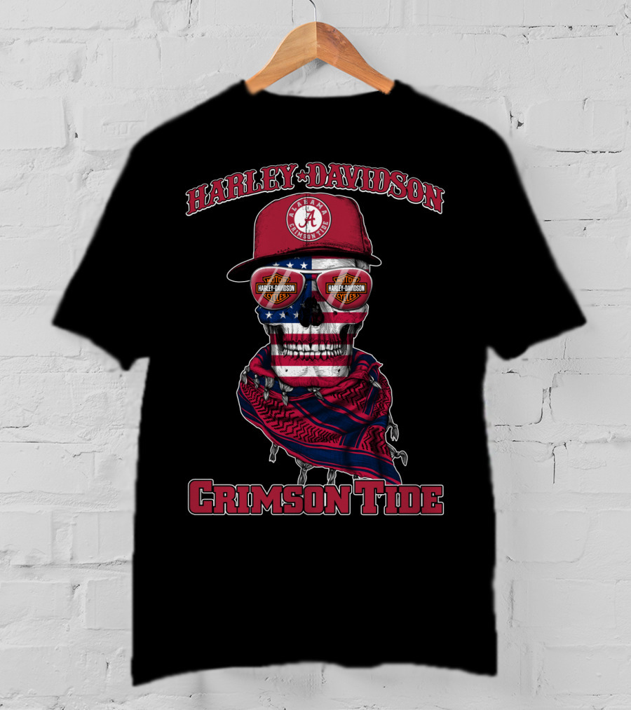 Harley Davidson Alabama Crimson Tide Skull Flag Bandana T-Shirt