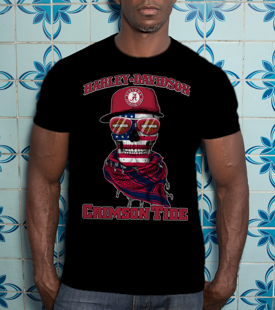 Harley Davidson Alabama Crimson Tide Skull Flag Bandana T-Shirt