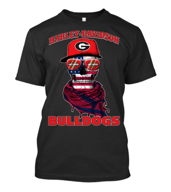 Harley Davidson Georgia Bulldogs Usa Flag Skull T-Shirt