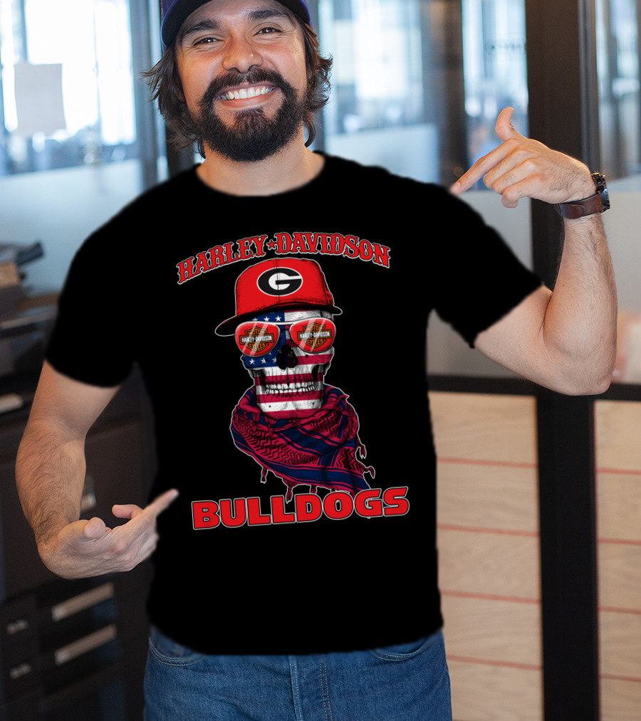 Harley Davidson Georgia Bulldogs Usa Flag Skull T-Shirt
