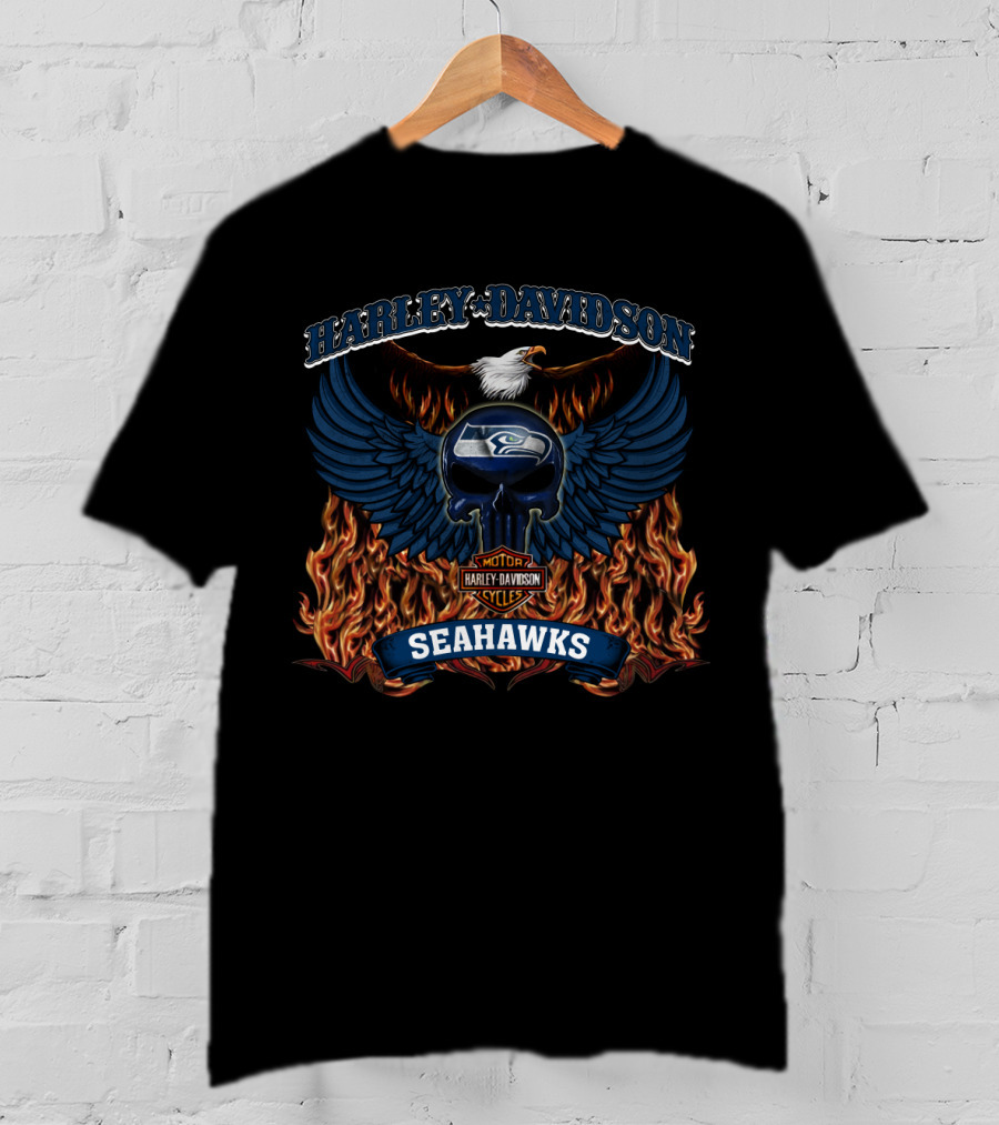 Harley Davidson Motor Cycles Seahawks Seattle 206 Nfl T-Shirt