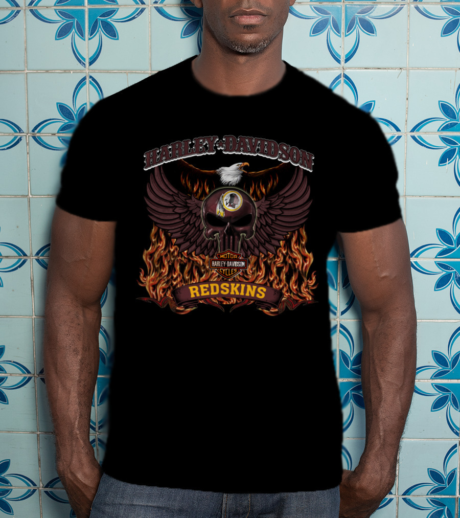 Harley Davidson Motor Cycles Redskins Winged Skull T-Shirt