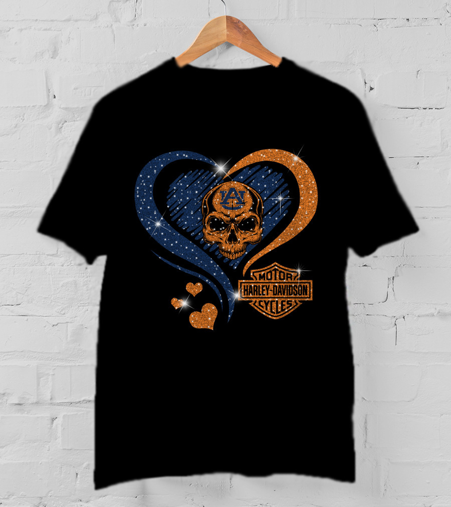 Auburn Tigers Skull Heart Harley Davidson Motor Cycles T-Shirt