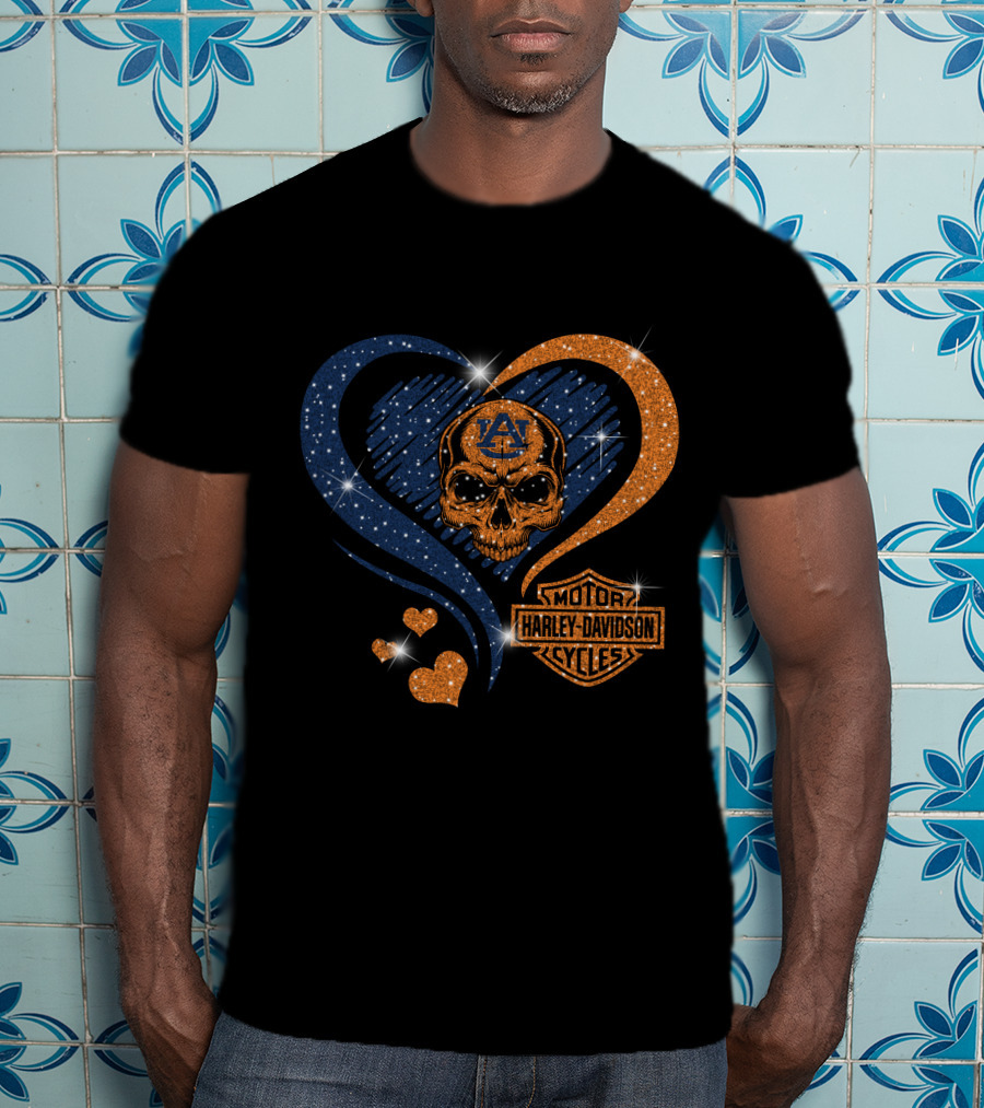 Auburn Tigers Skull Heart Harley Davidson Motor Cycles T-Shirt