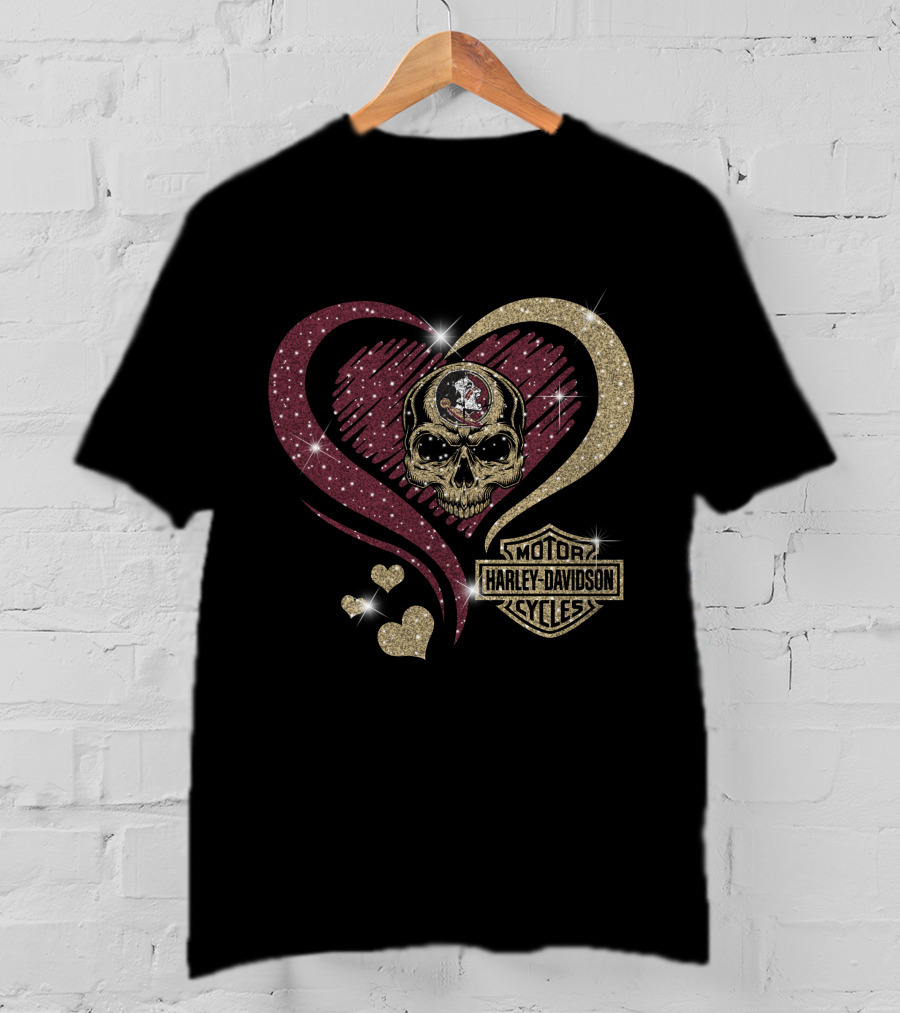 Florida State Seminoles Harley Davidson Heart Skull Motif T-Shirt