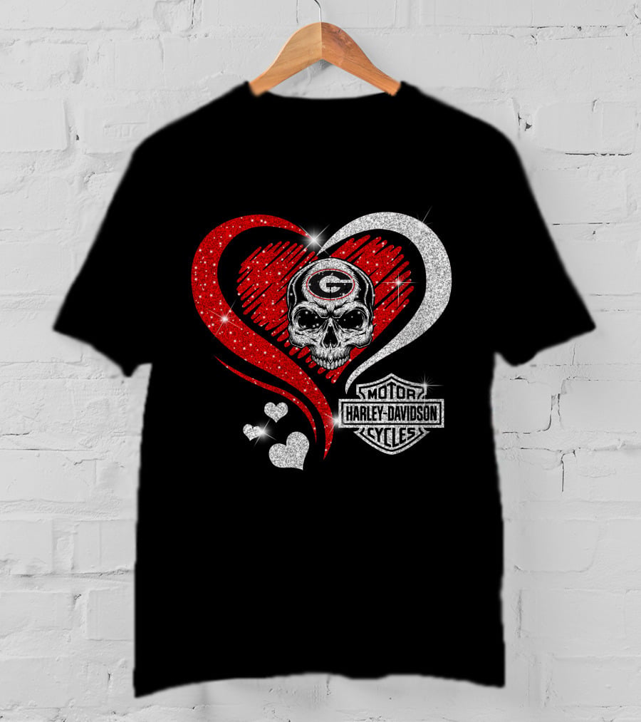 Georgia Bulldogs Harley Davidson Skull Heart T-Shirt