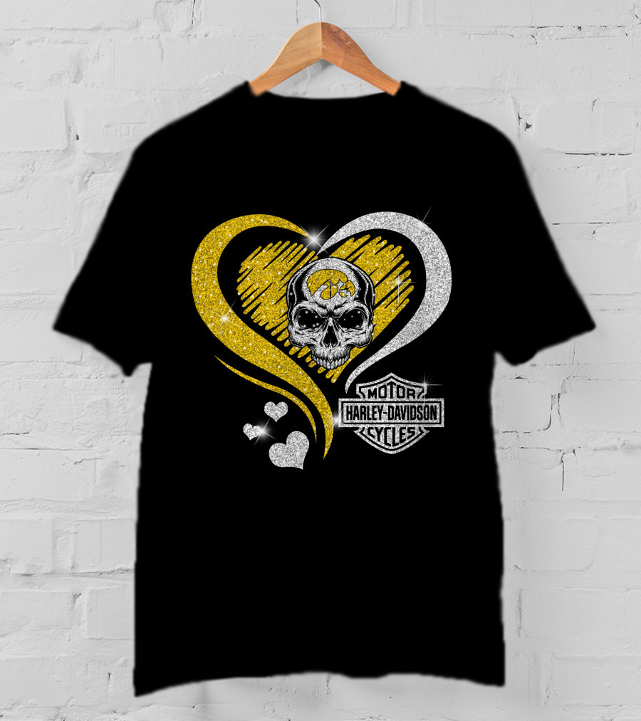 Ncaa Iowa Hawkeyes Skull Heart Harley Davidson T-Shirt