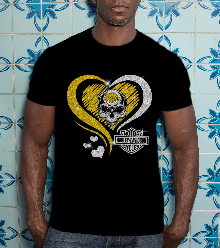 Ncaa Iowa Hawkeyes Skull Heart Harley Davidson T-Shirt