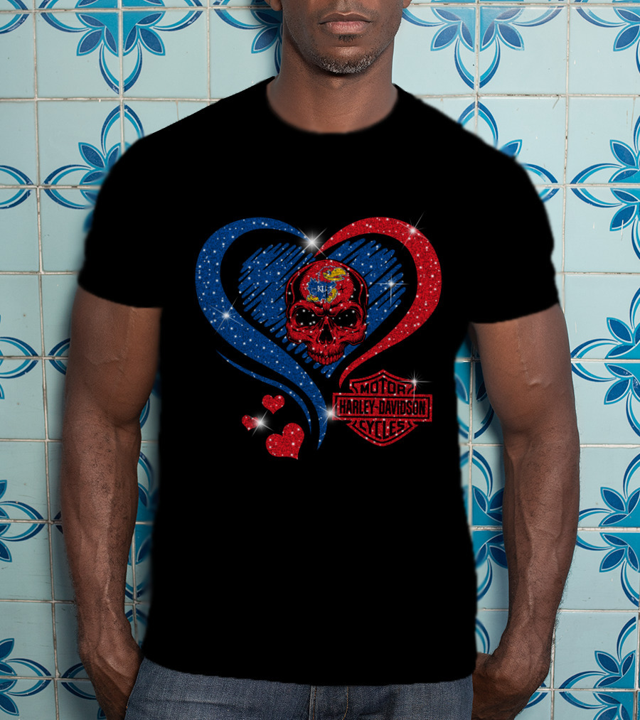 Kansas Jayhawks Harley Davidson Heart Skull T-Shirt