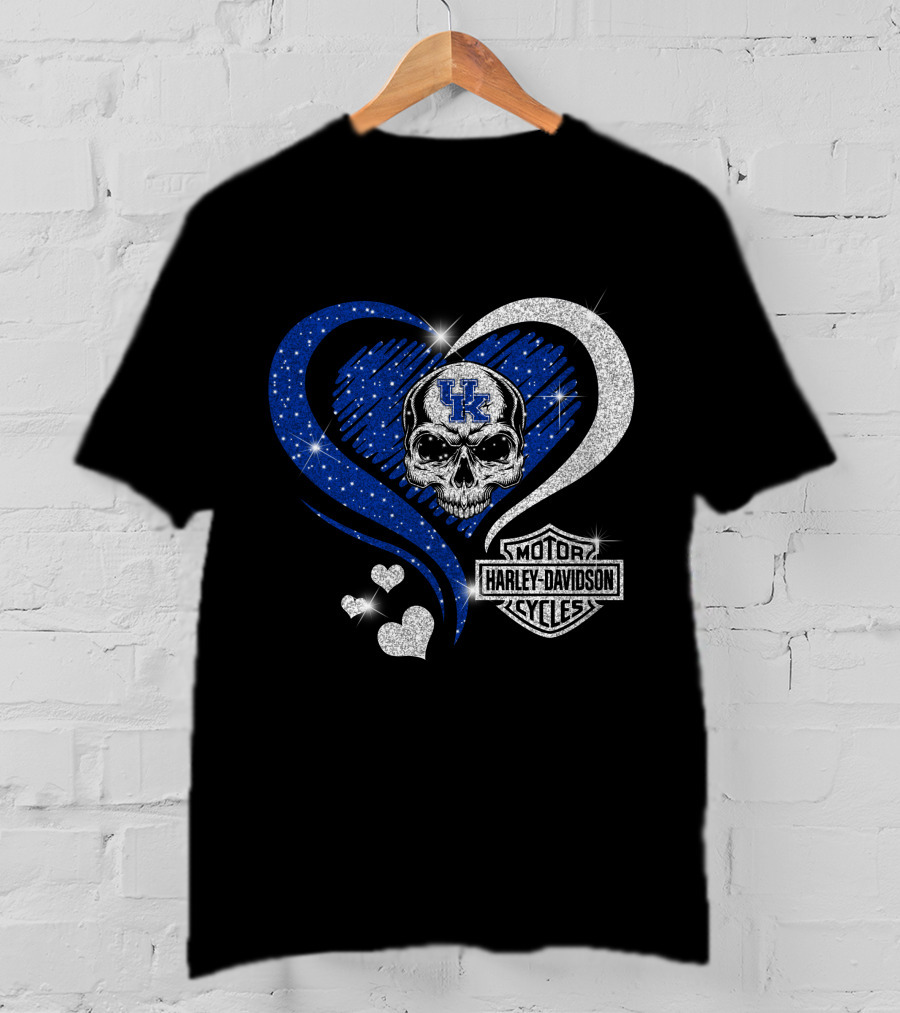 Kentucky Wildcats Skull Heart Harley Davidson Motor Cycles T-Shirt