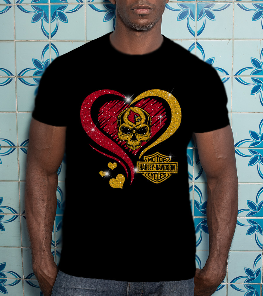 Ncaa Louisville Cardinals Skull Heart Harley Davidson Cycles T-Shirt