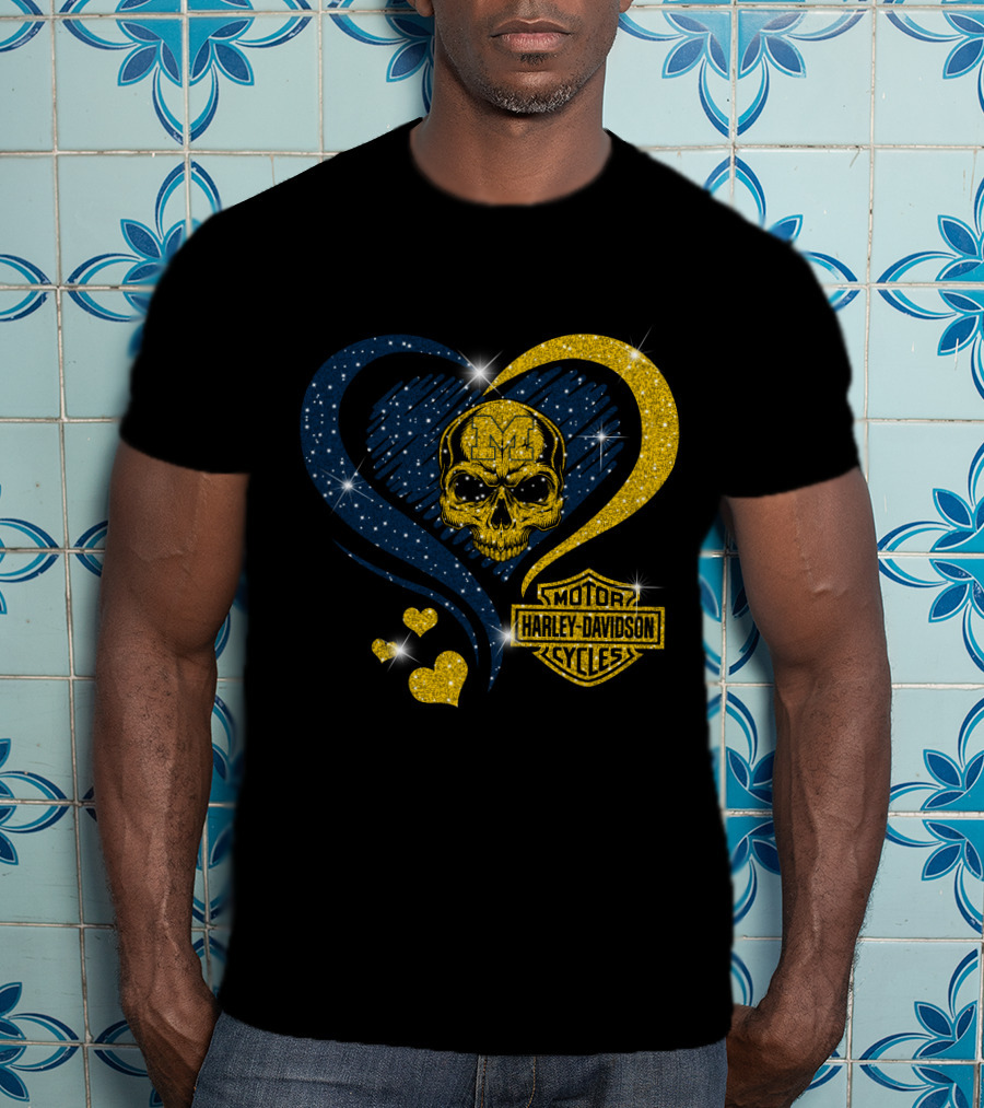 Michigan Wolverines Harley Davidson Skull Heart T-Shirt