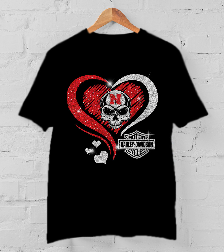 Nebraska Cornhuskers Harley Davidson Skull Heart T-Shirt