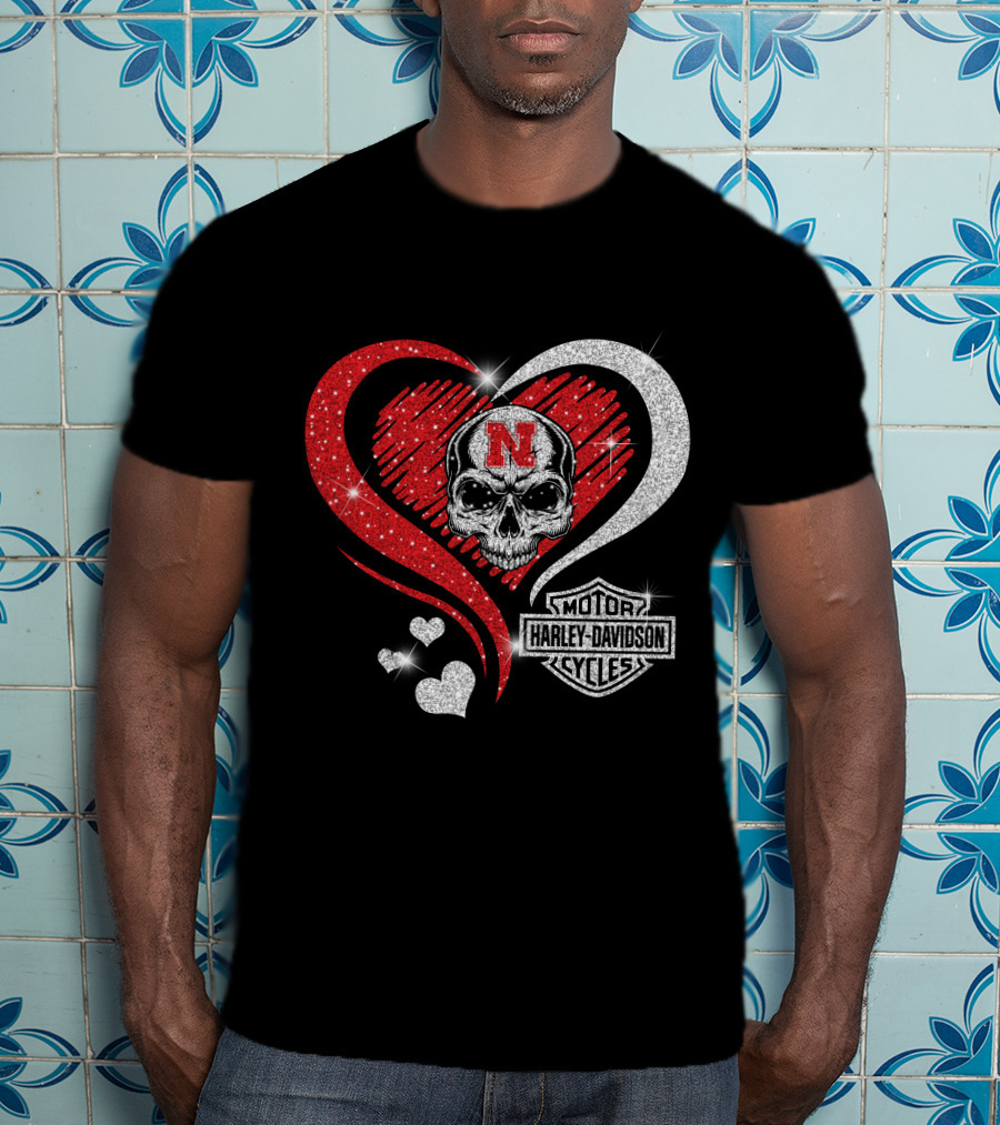 Nebraska Cornhuskers Harley Davidson Skull Heart T-Shirt