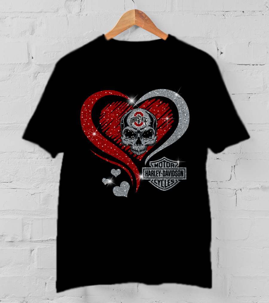 Ohio State Buckeyes Harley Davidson Skull Heart T-Shirt