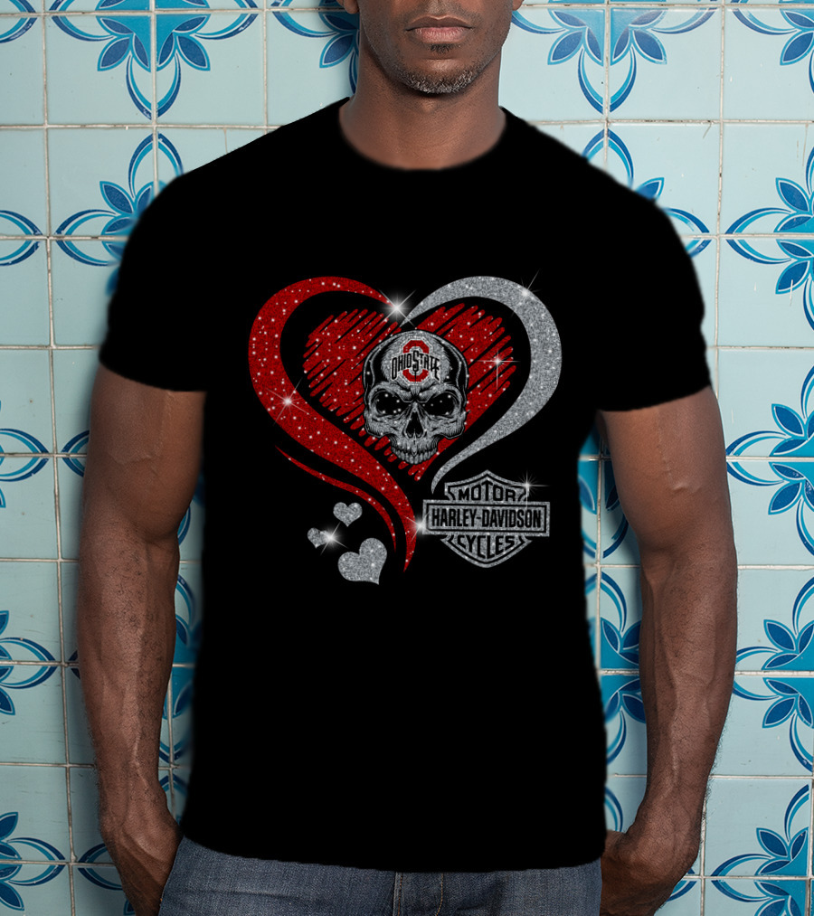 Ohio State Buckeyes Harley Davidson Skull Heart T-Shirt