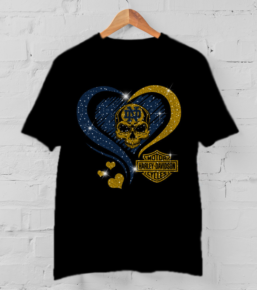 Nd Skull Heart Harley Davidson Motor Cycles Notre Dame Fighting Irish T-Shirt