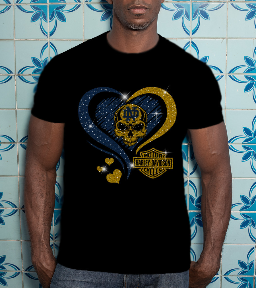 Nd Skull Heart Harley Davidson Motor Cycles Notre Dame Fighting Irish T-Shirt