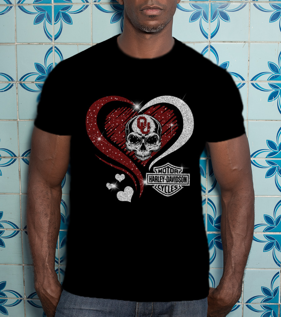 Skull Heart Oklahoma Sooners Harley Davidson Motorcycles T-Shirt