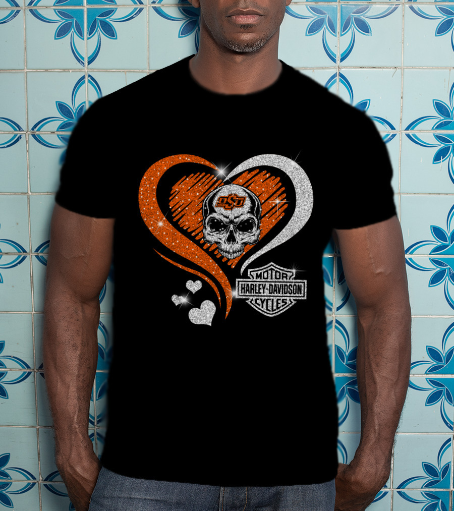Ncaa Oklahoma State Cowboys Osu Skull Love Motor Harley Davidson Cycles T-Shirt