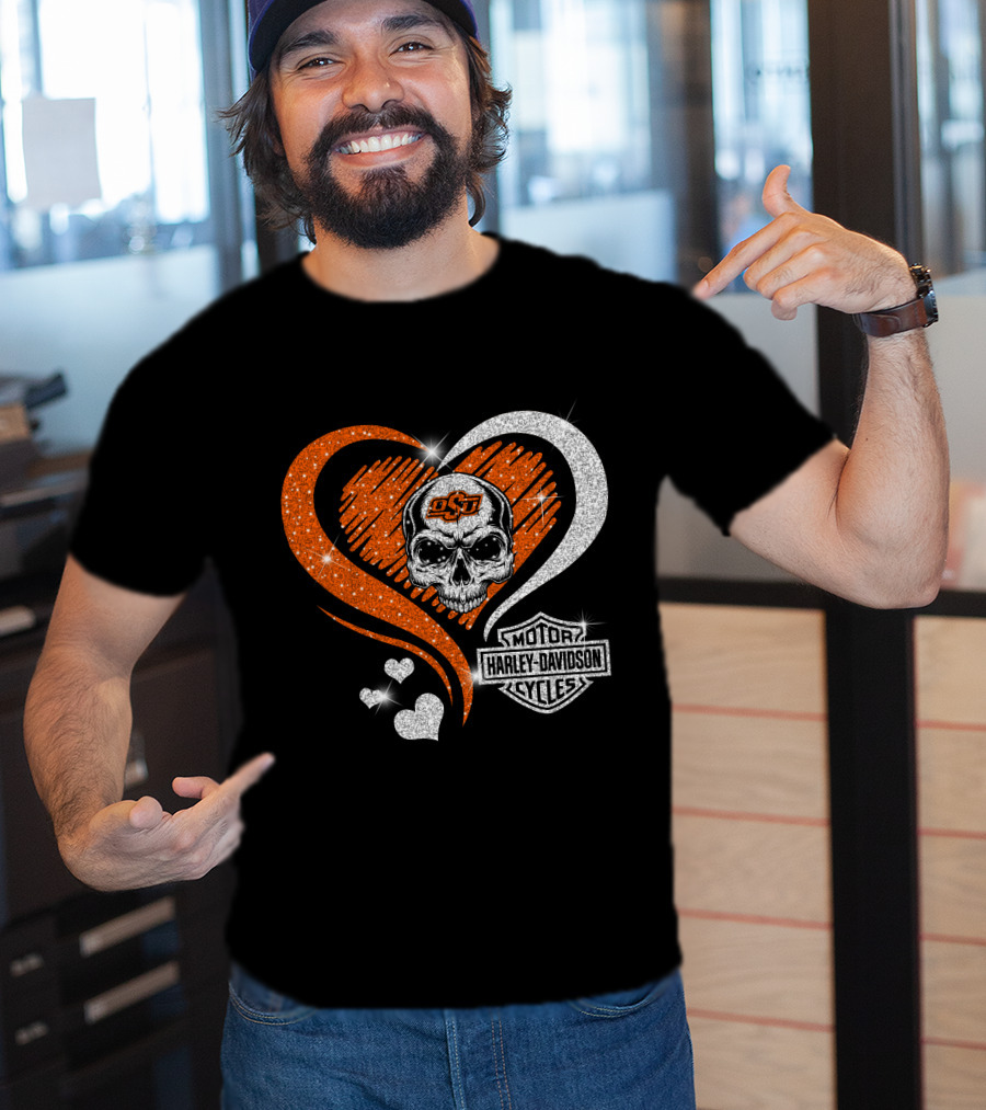 Ncaa Oklahoma State Cowboys Osu Skull Love Motor Harley Davidson Cycles T-Shirt