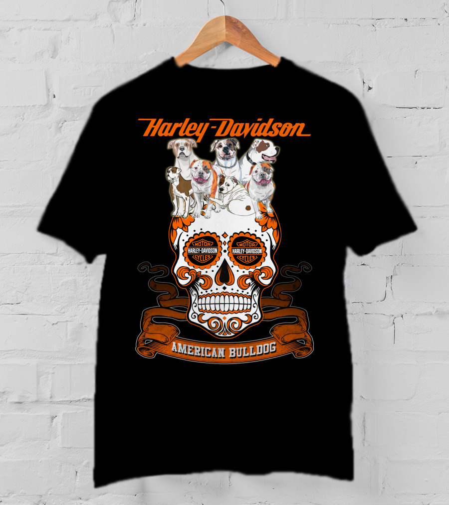 Harley Davidson American Bulldog Moto Skull T-Shirt