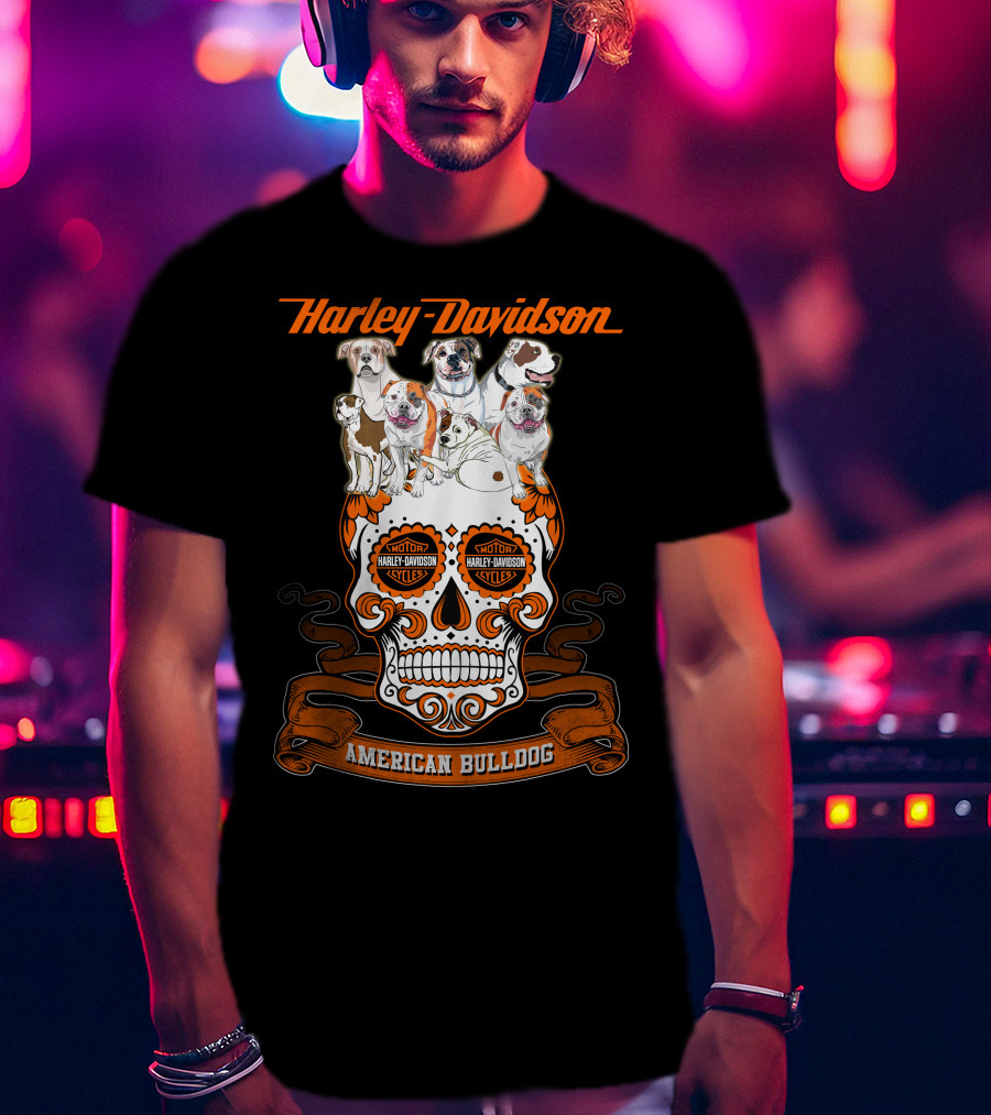 Harley Davidson American Bulldog Moto Skull T-Shirt