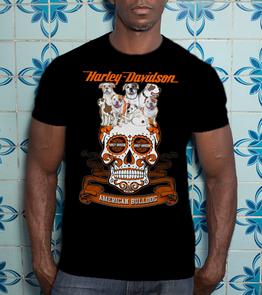 Harley Davidson American Bulldog Moto Skull T-Shirt