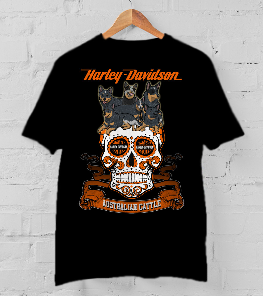 Harley Davidson Australian Cattle Dog Skull T-Shirt