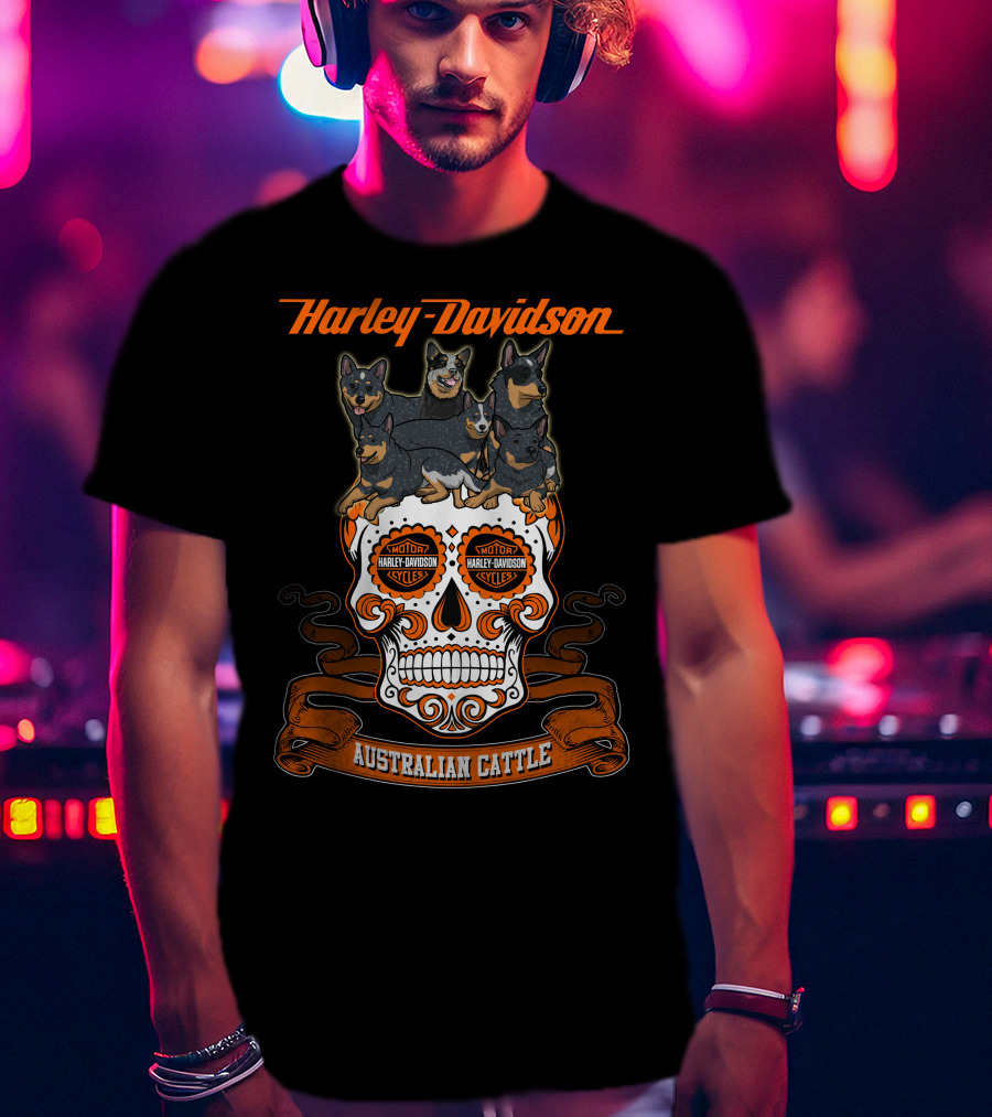 Harley Davidson Australian Cattle Dog Skull T-Shirt