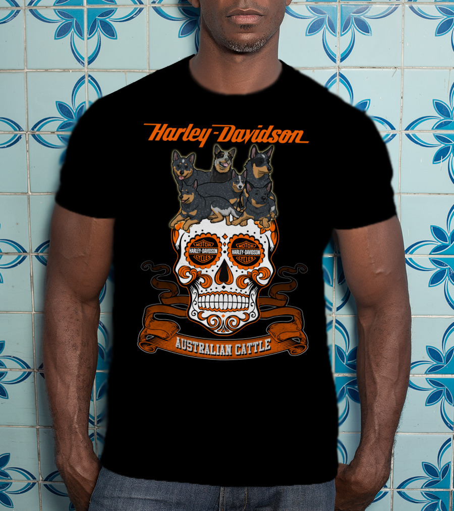 Harley Davidson Australian Cattle Dog Skull T-Shirt