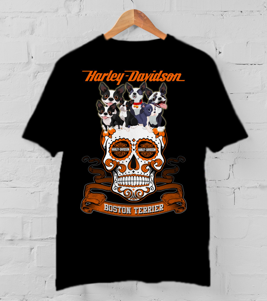 Harley Davidson Boston Terrier Skull Motif T-Shirt