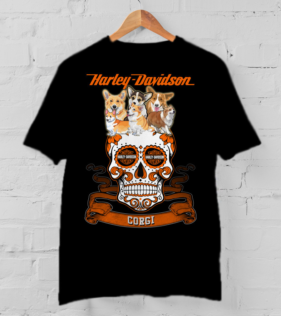 Harley Davidson Corgi Skull Motorcycles T-Shirt
