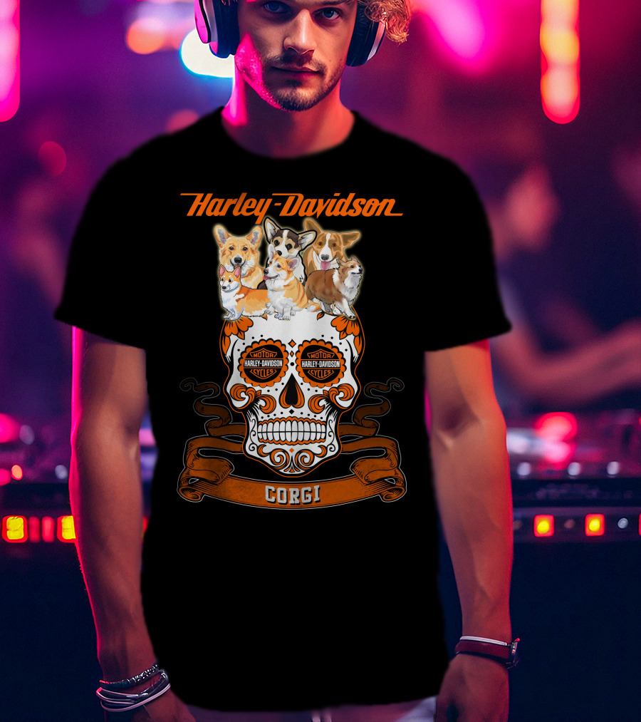 Harley Davidson Corgi Skull Motorcycles T-Shirt