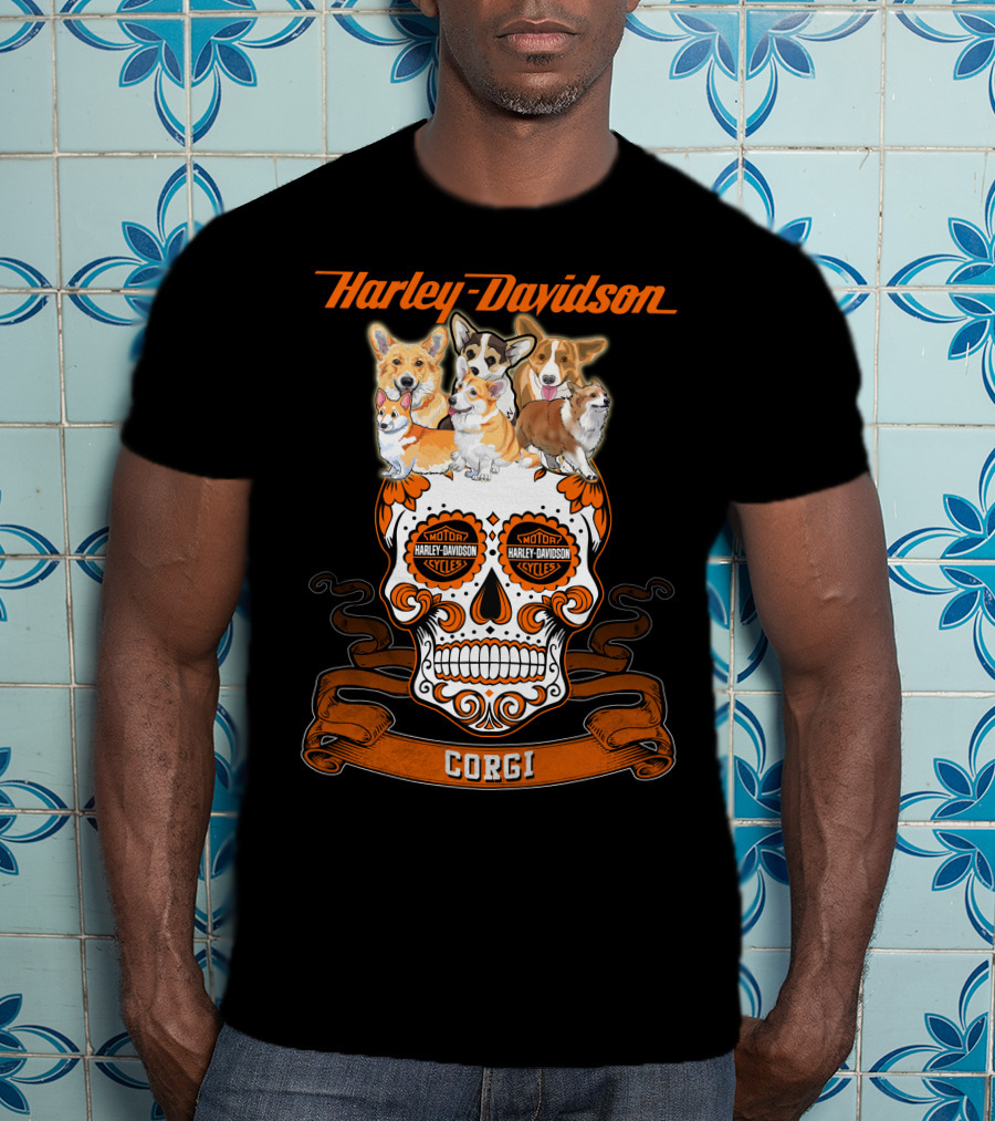 Harley Davidson Corgi Skull Motorcycles T-Shirt
