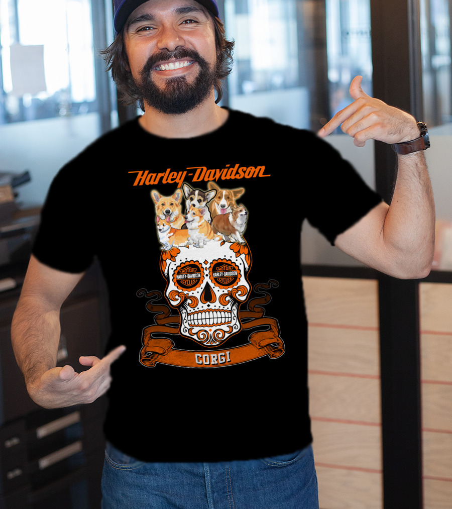 Harley Davidson Corgi Skull Motorcycles T-Shirt