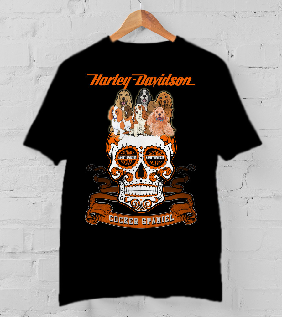 Harley Davidson Motor Cycles Cocker Spaniel Dogs T-Shirt