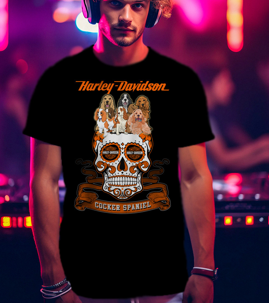 Harley Davidson Motor Cycles Cocker Spaniel Dogs T-Shirt